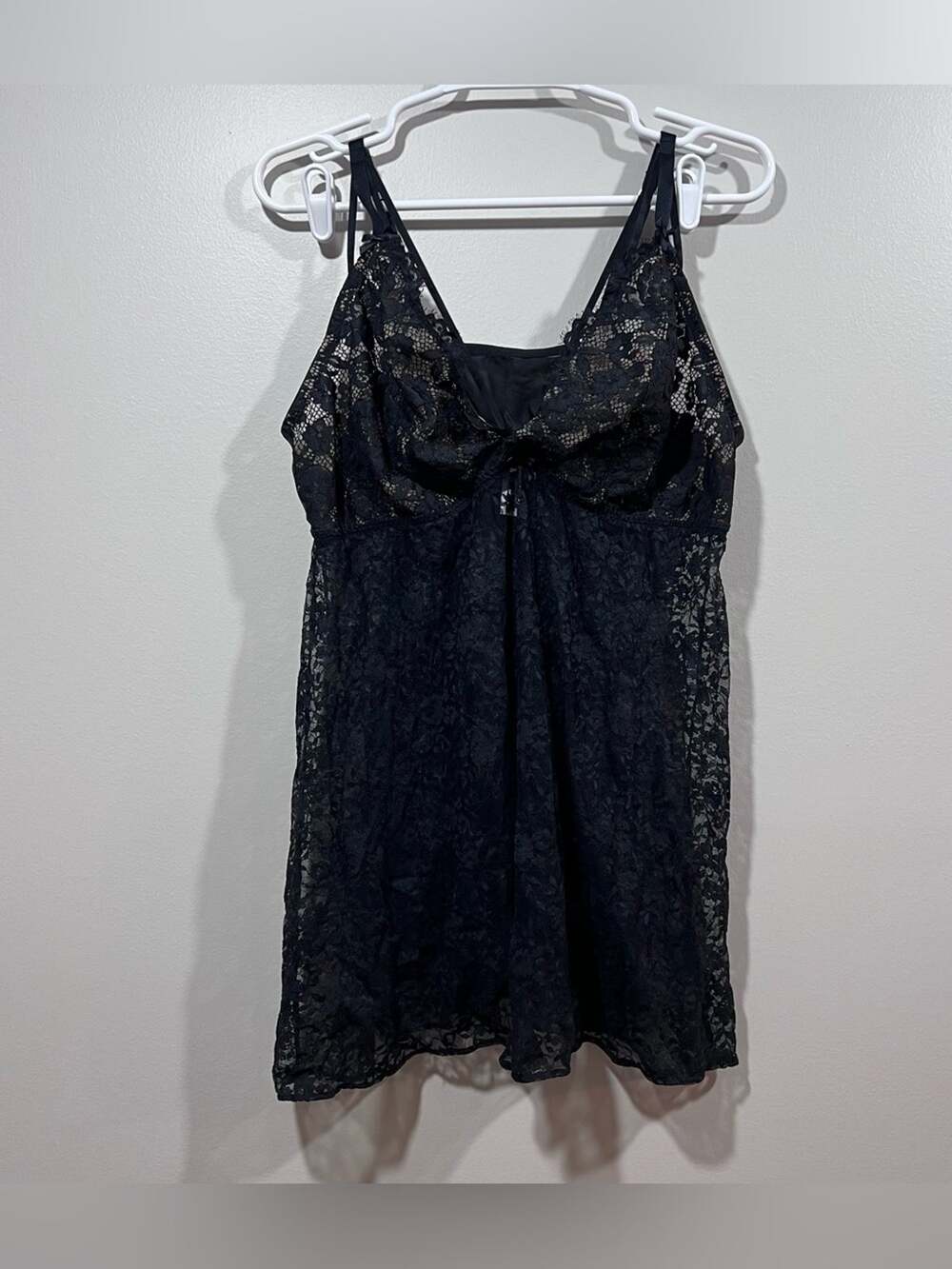 Cacique Black Lace Chemise with Sheer Floral Overlay size 18/20